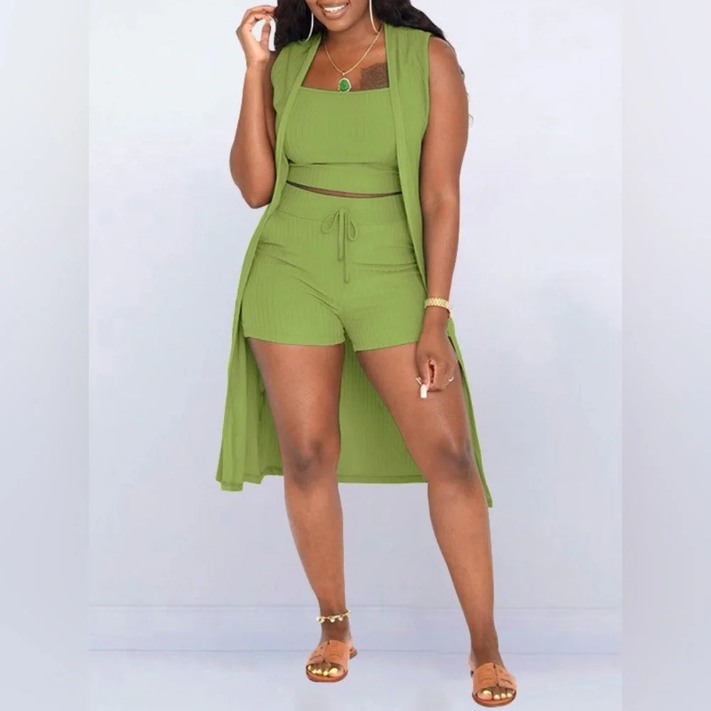 Lime Green 3 PC Solid Ribbed Set - Picture 1 of 11